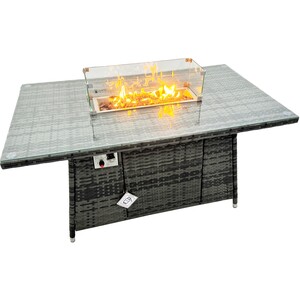Rattan 9 Seater Gas Fire Pit Corner Dining Set Stools