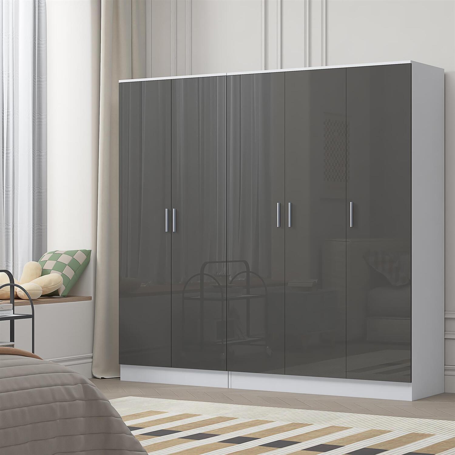 REFLECT Wardrobe Bundle: Plain 3 Door + 2 Door Plain - Grey/White - Image 6