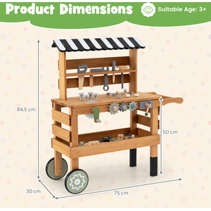 2-in-1 Outdoor Kids Rolling Cart Tool Bench