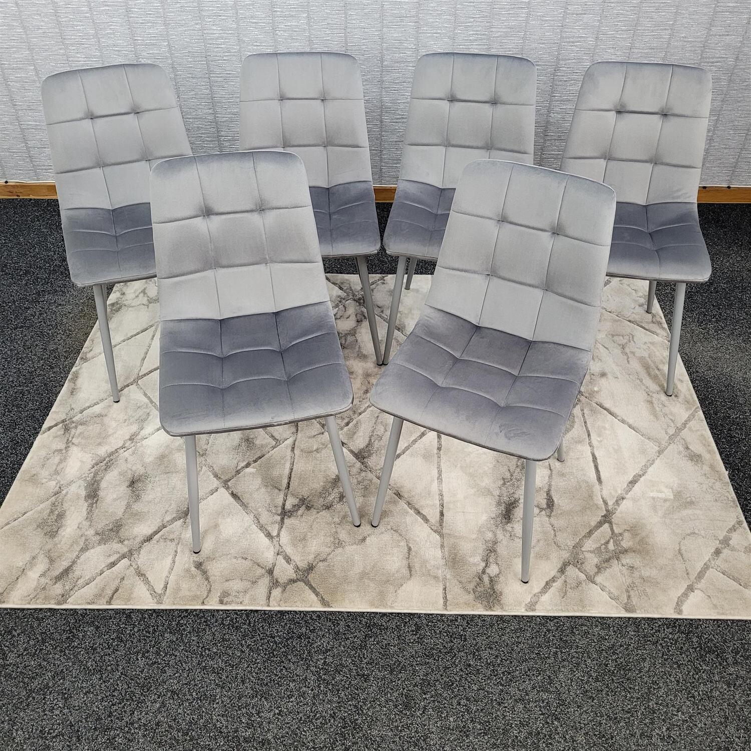 6 Seater Wooden Effect Velvet Dining Set Grey Kosy Koala - Image 2