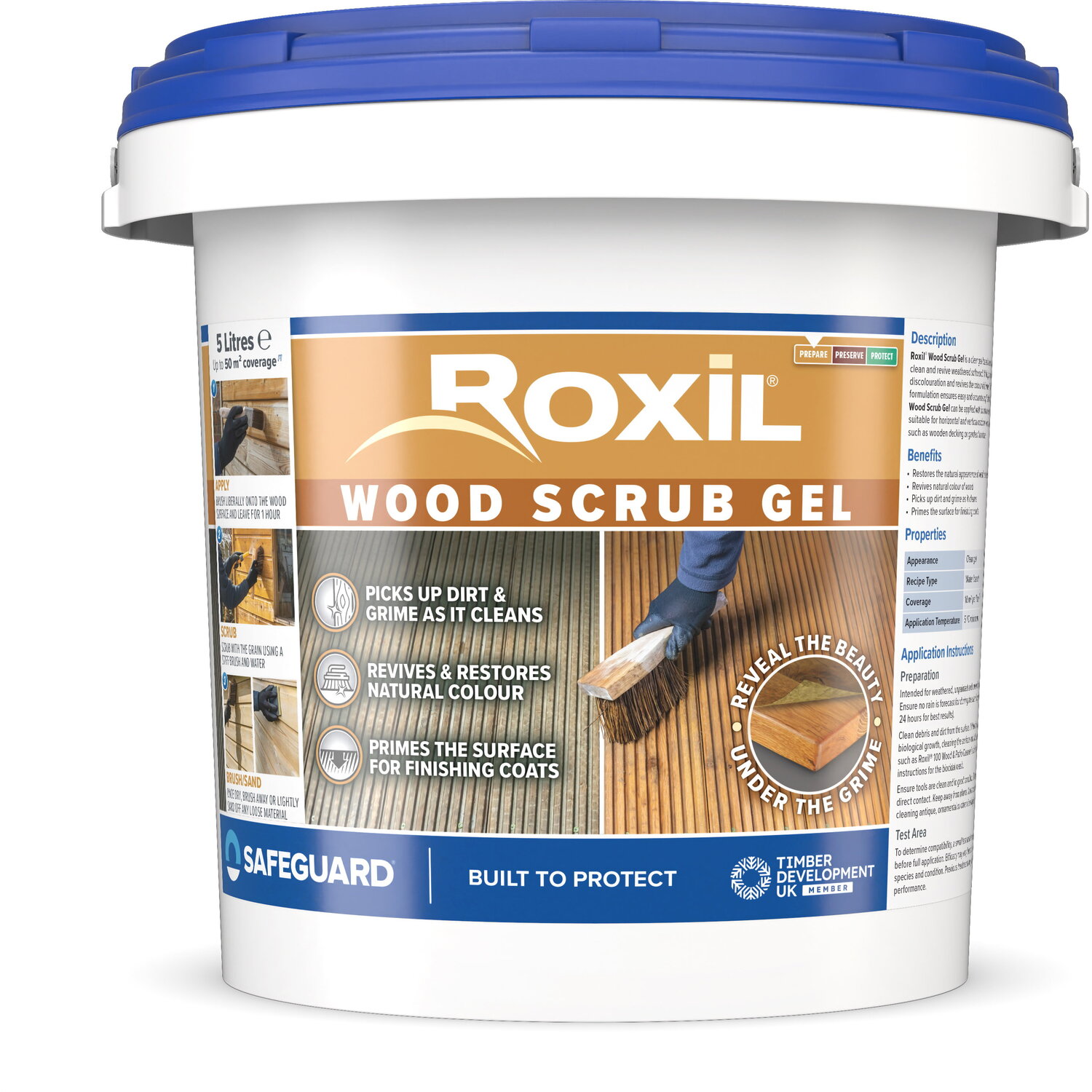 Roxil Wood Scrub Gel (5L) - Oxalic Wood Cleaner Reviver for Decking & Furniture - Image 3