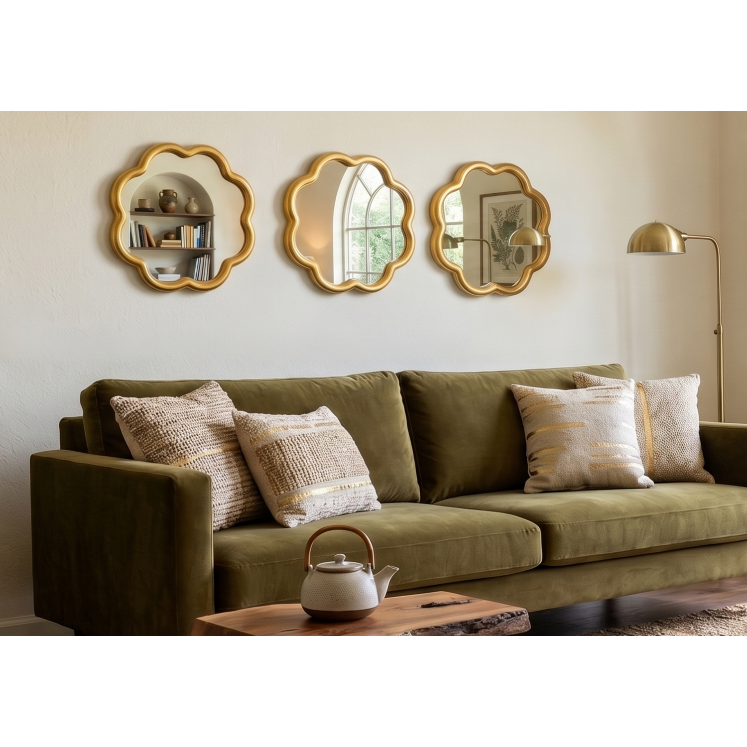 Deenz 3X Round Wavy Gold Plastic Wall Mirror 25Cm Dia. - Golden