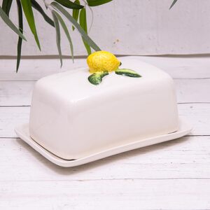 White Ceramic Butter Storage Dish with Lemon Lid