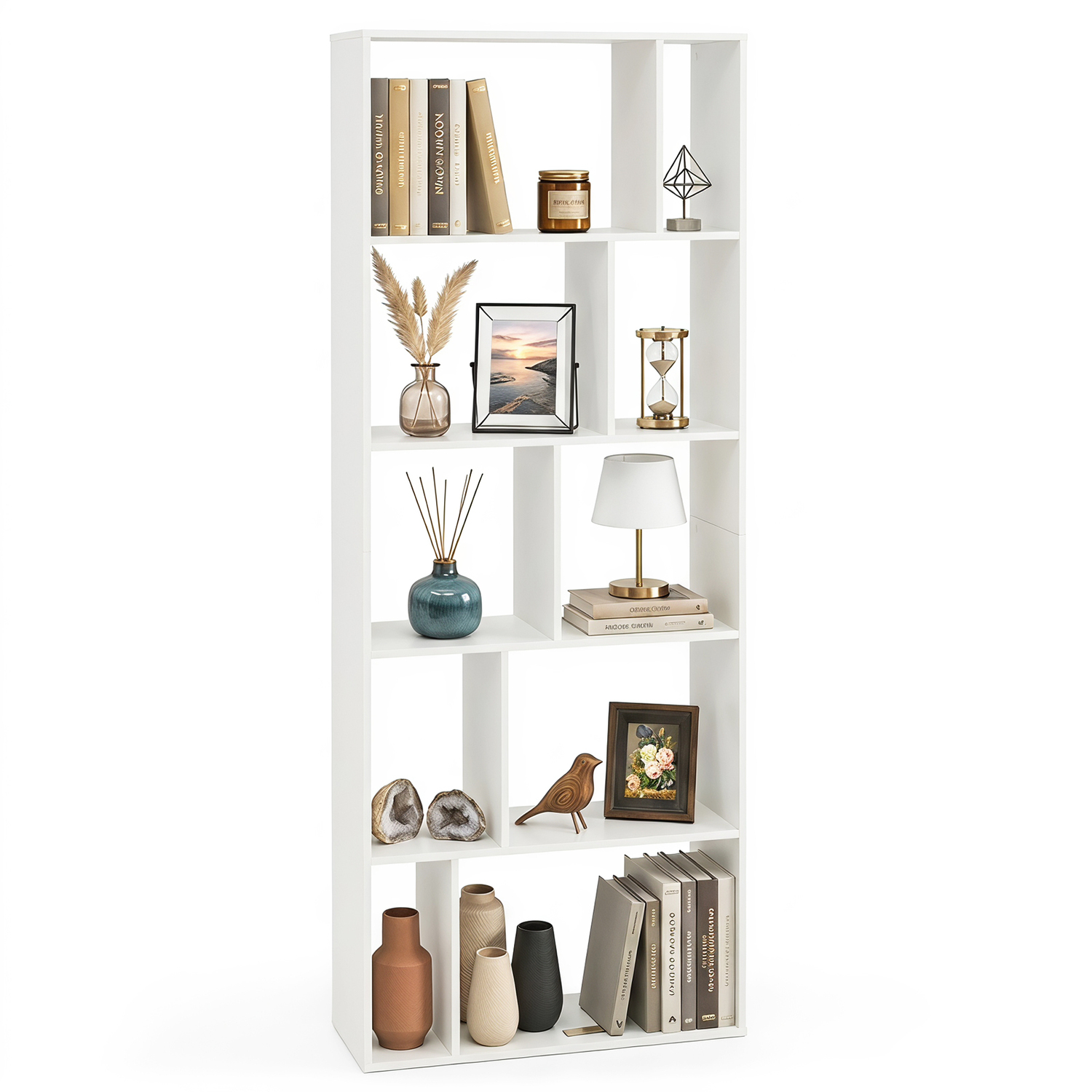 Costway 5 Tier Geometric Bookshelf - White