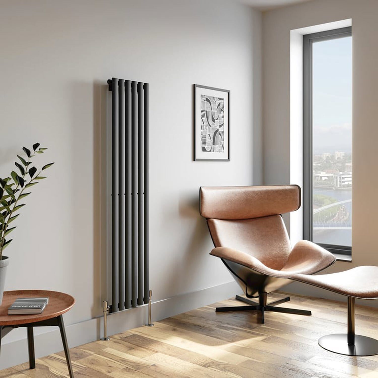 Temprazo Horizontal Oval Tube Double Panel Designer Radiator - 600 X 1440Mm Anthracite - Grey / 1600Mm / 360Mm / 55Mm