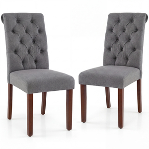 Set of 2 Pine Wood Frame Button Chairs with Padded Seat