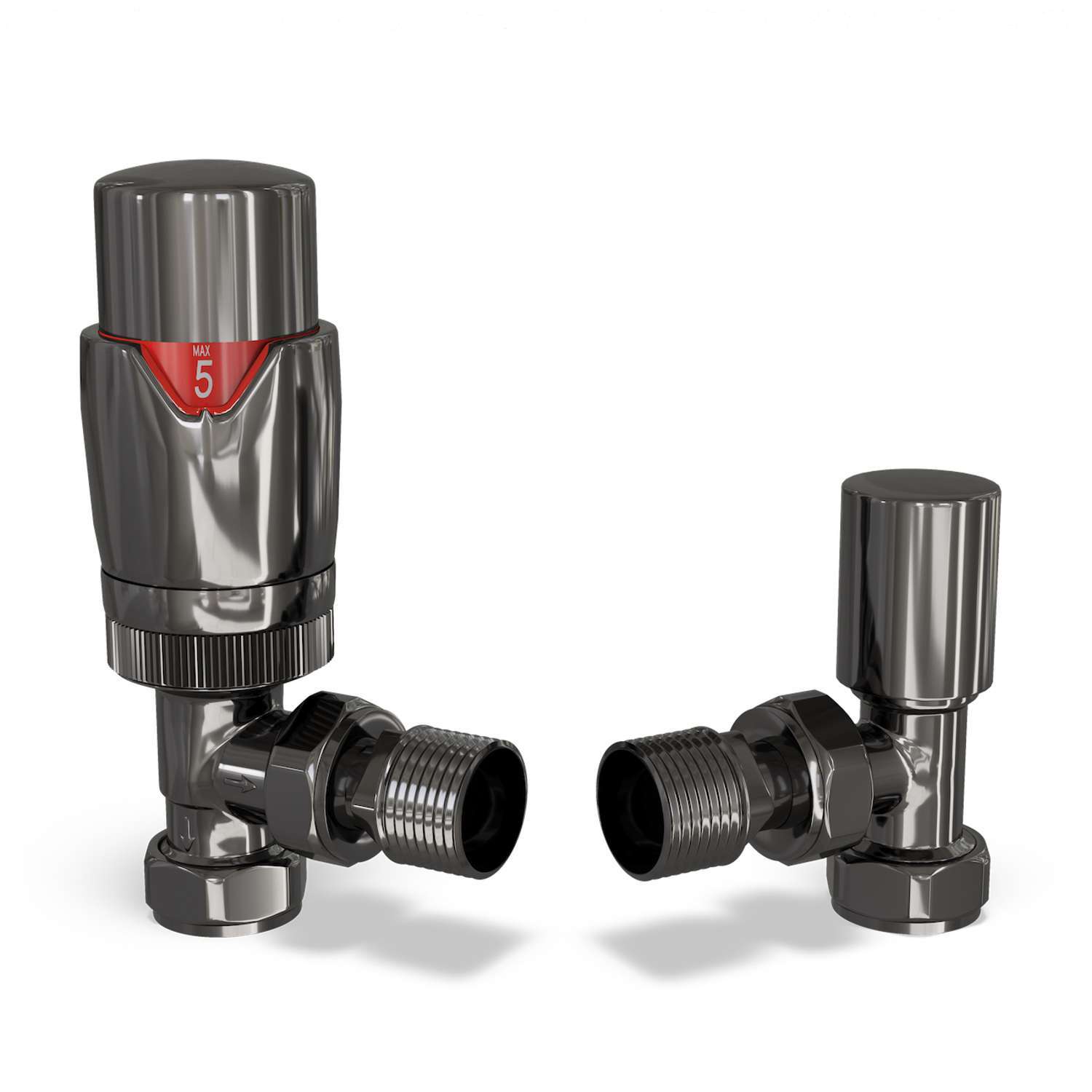 Uk Radiators Stirling Bold - Antique Brass Thermostatic Radiator Valve & Lockshield Corner - Black Nickel / Trv Valve Head, Lockshield, Pair Of 8Mm Valve Reducers