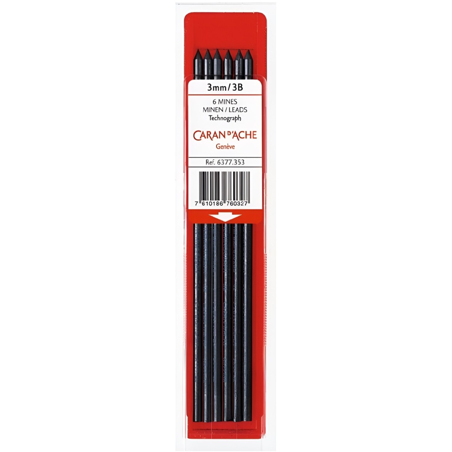 Caran D'ache Technograph 3Mm 3B Replacement Leads - 6Pcs - Assorted Colours