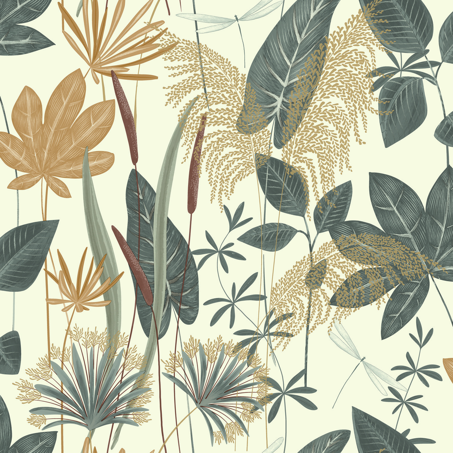 Grandeco Foliage Sprigs Loma Textured Wallpaper - Grey