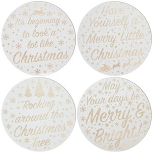 Gold Glitter Xmas Candleplate 2 Pack