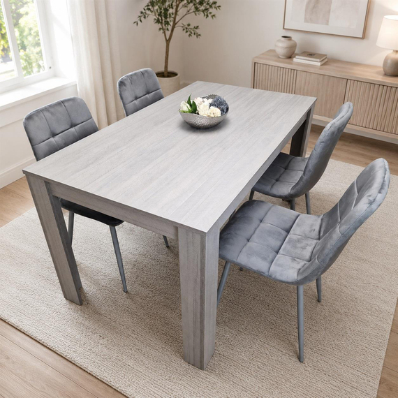 Grey Dining Table With 4 Tufted Velvet Chairs Dining Set