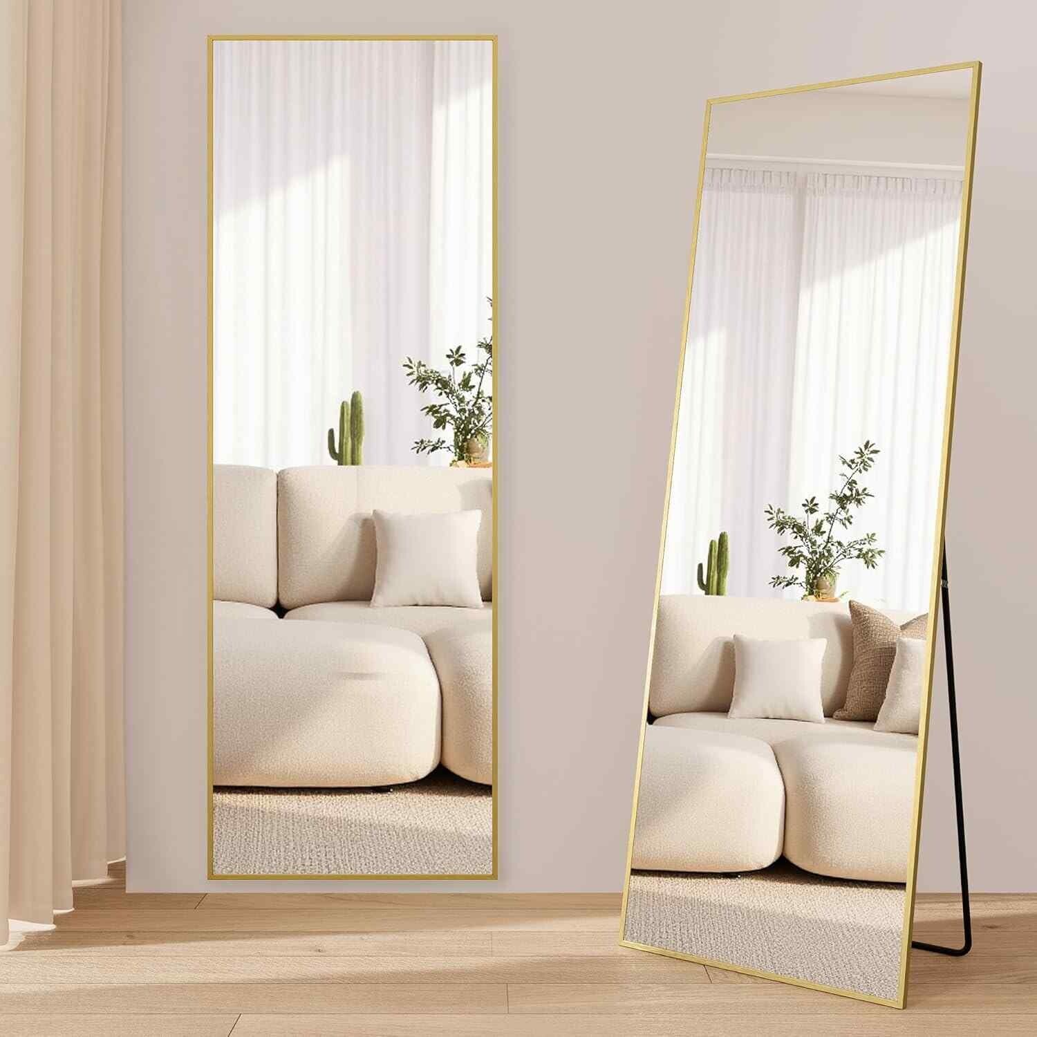 Square Corner Full Length Standing Mirror, Gold - Pale Gold