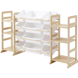 Kids Toy Storage Organiser Wooden Book Shelf 12 Removable Storage Bins