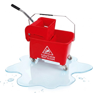2 x Red 20L Dual Kentucky Mop Bucket With Durable Wheels & Handle