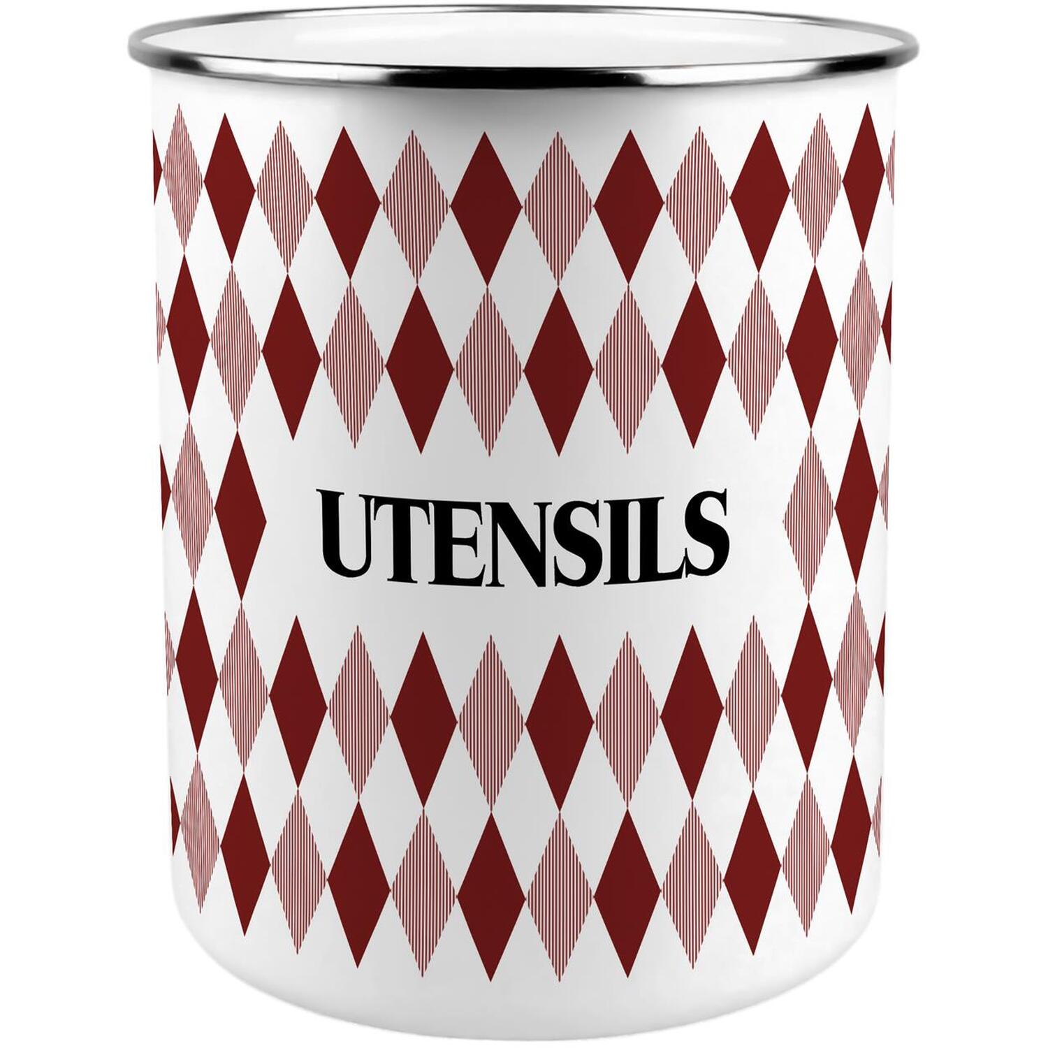 Red Argyle Print Utensil Holder - XL Storage Pot for Kitchen Counter - Image 2