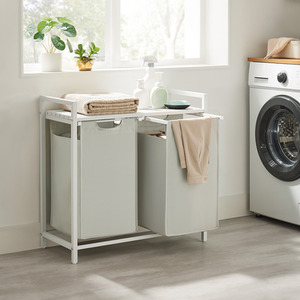 VASAGLE Laundry Basket with 2 Compartments, 2 Removable Liners