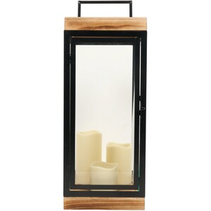 Black Wood Triple LED Candle Lantern