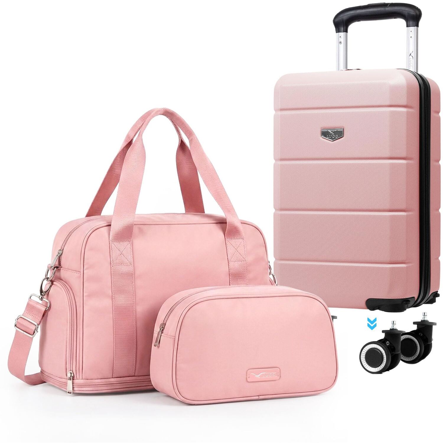 Lugg Jetset 3-Piece Travel Set - 40 Cm Suitcase, Duffel Bag, Toiletry Bag - Rose Gold