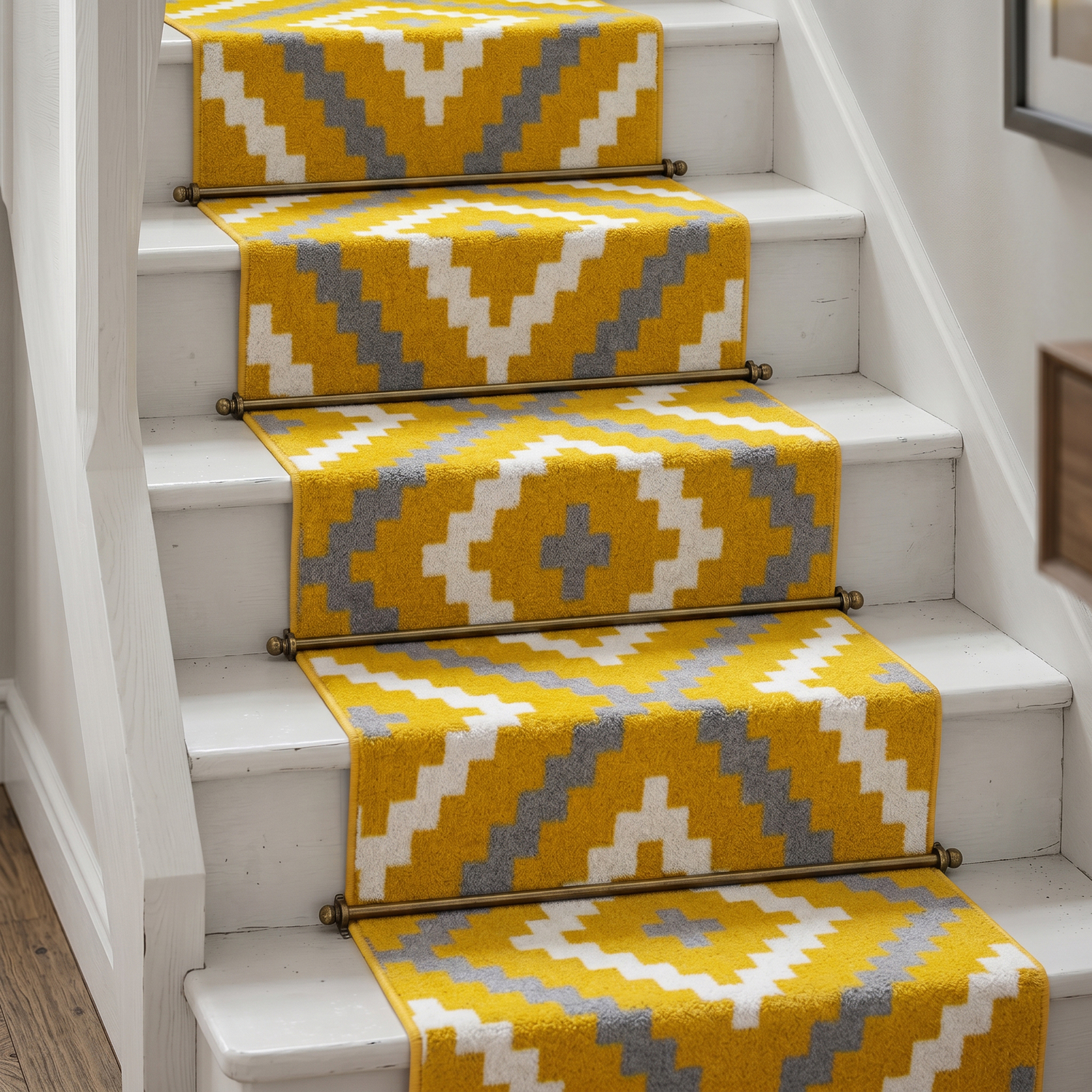 Bravich LTD Modern Geometric Tile Hallway Runner Rug Non Slip Low Pile in Yellow | Size: 60 cm x 120 cm