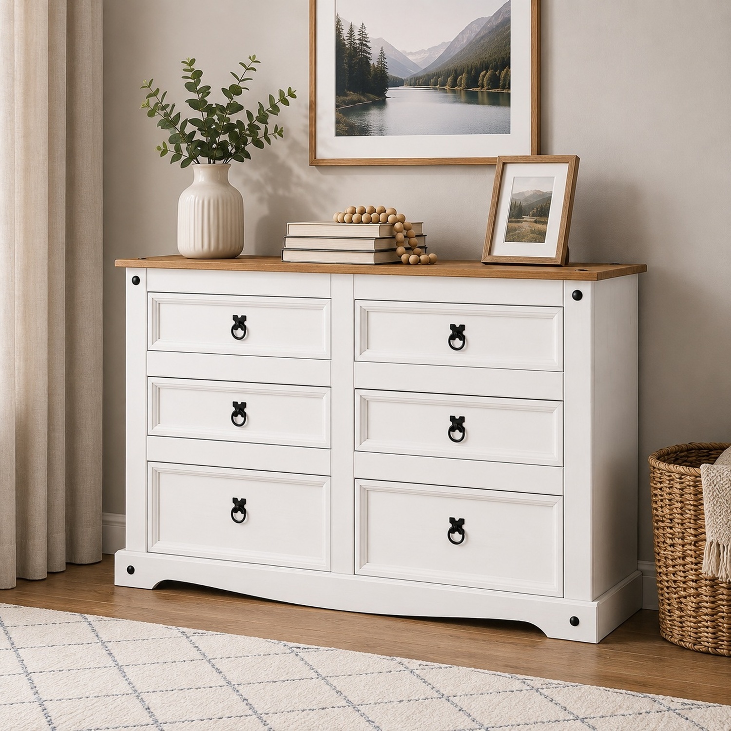 Mews Corona White 6 Drawer Chest Of Drawers - Whitewash