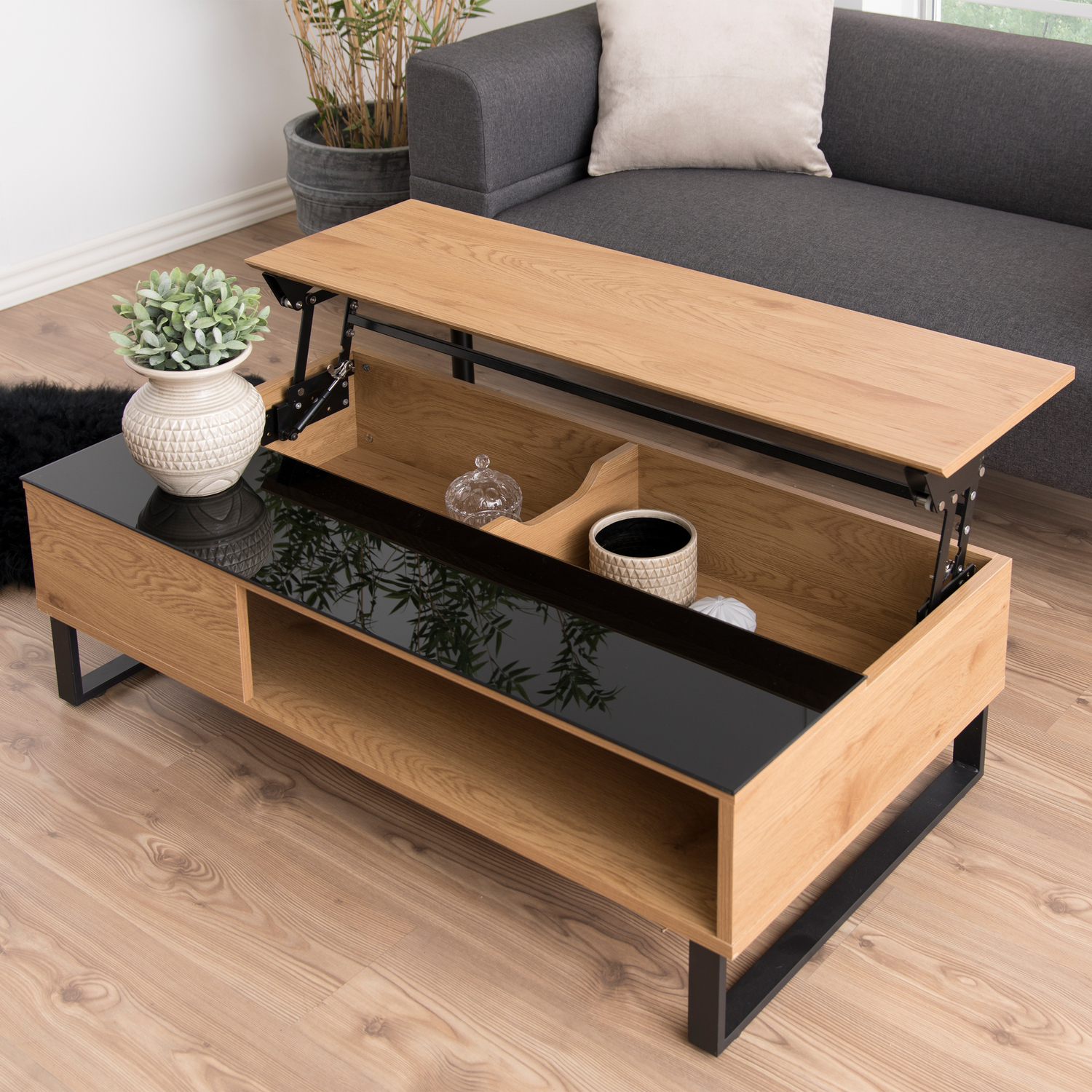 Furniture To Go Azalea Lift Up Coffee Table In Black & Oak - Black & Oak