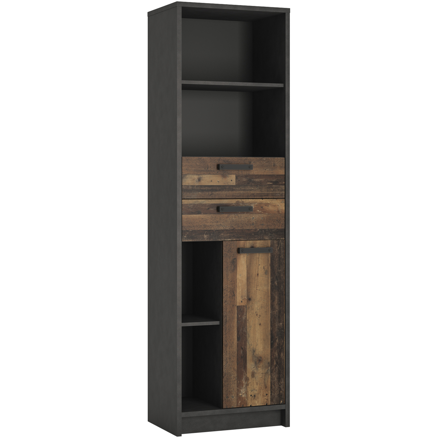 Furniture to Go Brooklyn Bookcase - Single Door - 2 Drawers - Walnut and Dark Matera Grey - Image 3