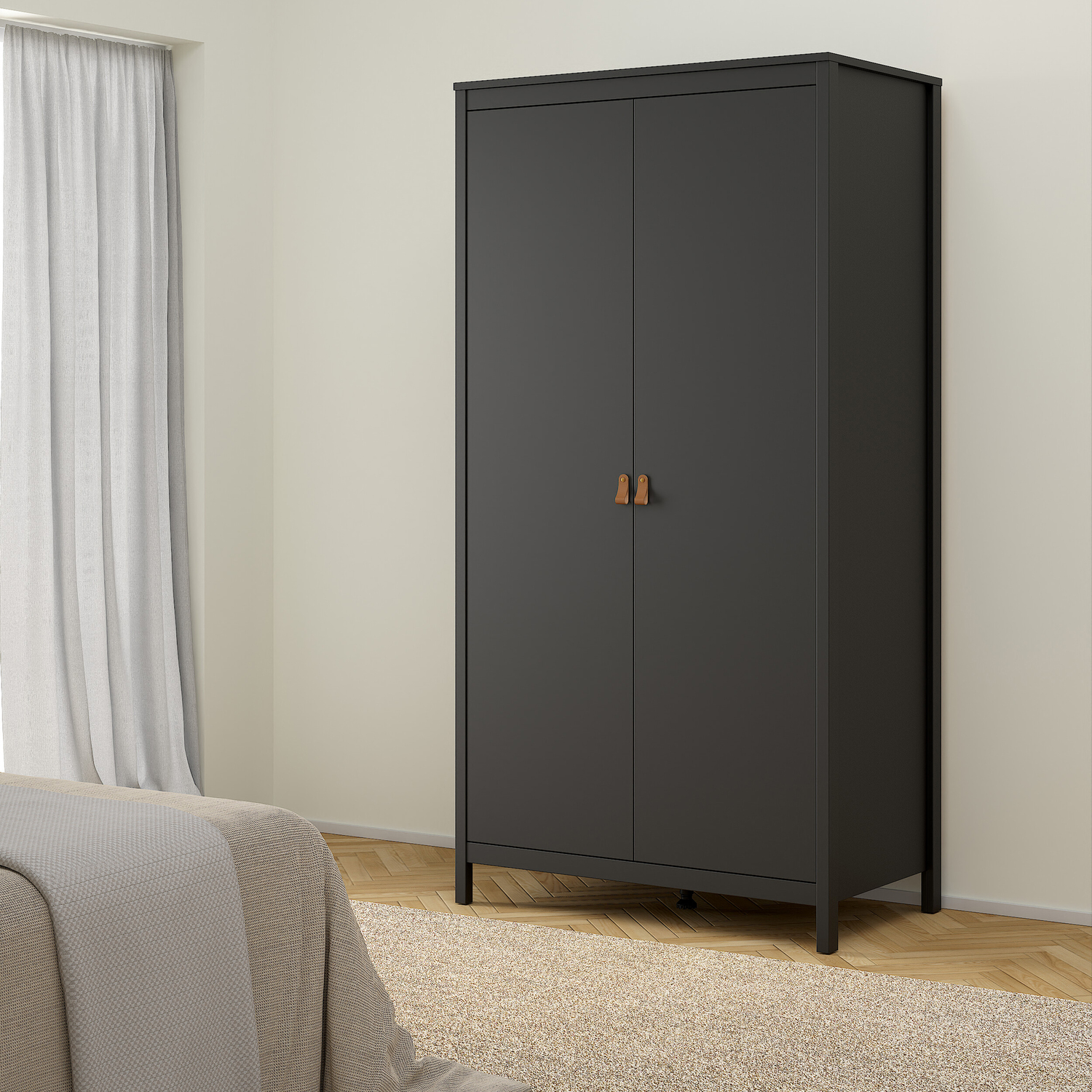Florence Barcelona - Wardrobe - 2 Door - Matt Black - Wood - Image 4
