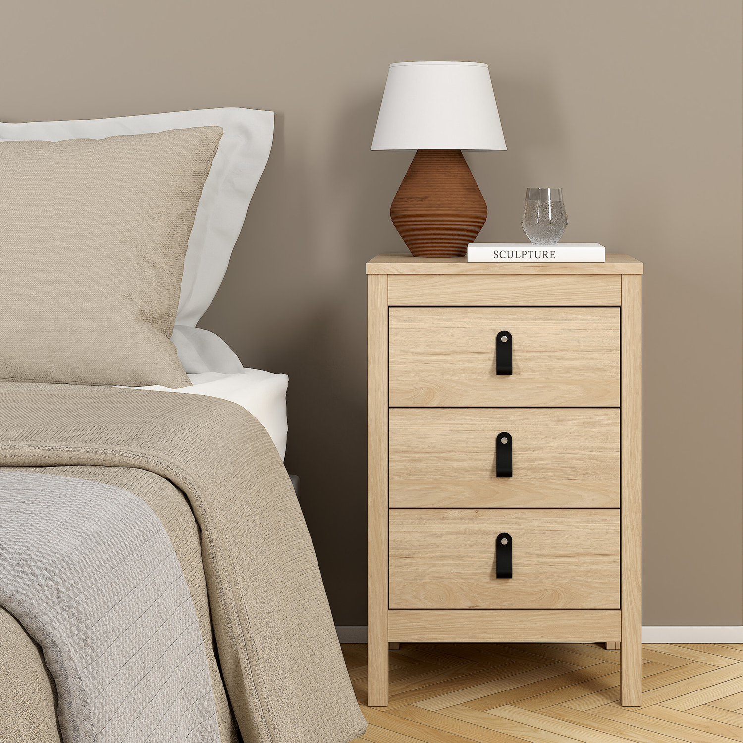 Furniture To Go Barcelona Jackson Hickory Oak 3 Drawer Bedside Table - Image 3