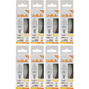 UniBulb LED Candle E14 (SES) 470lm 4.2W (Replaces 40W) 3000K (Warm White) Light Bulb - Pack of 8