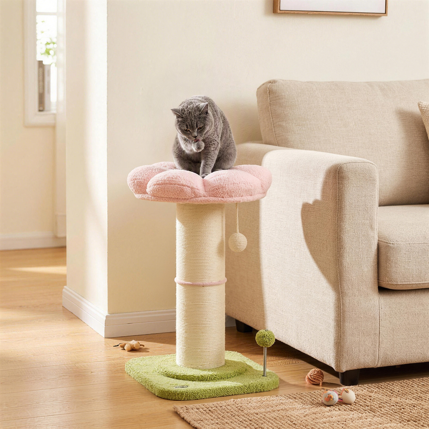 Pawhut Pink Cat Tree, Flower Cat Scratching Post W/ Thick Sisal Post, In - Image 5