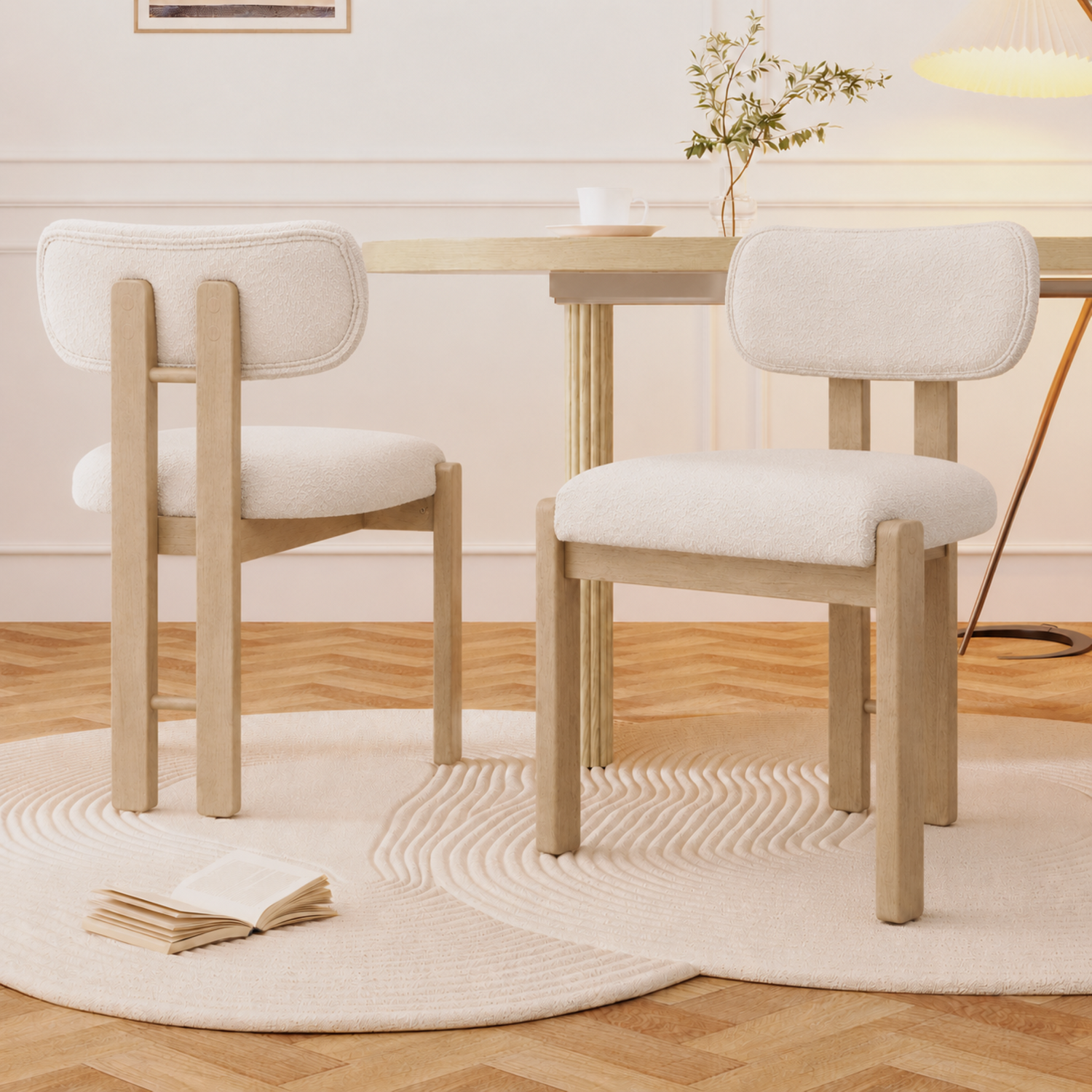 Aka Bouclé Dining Chairs With Solid Wood Legs, Natural Colour, Set Of 2 - Natural