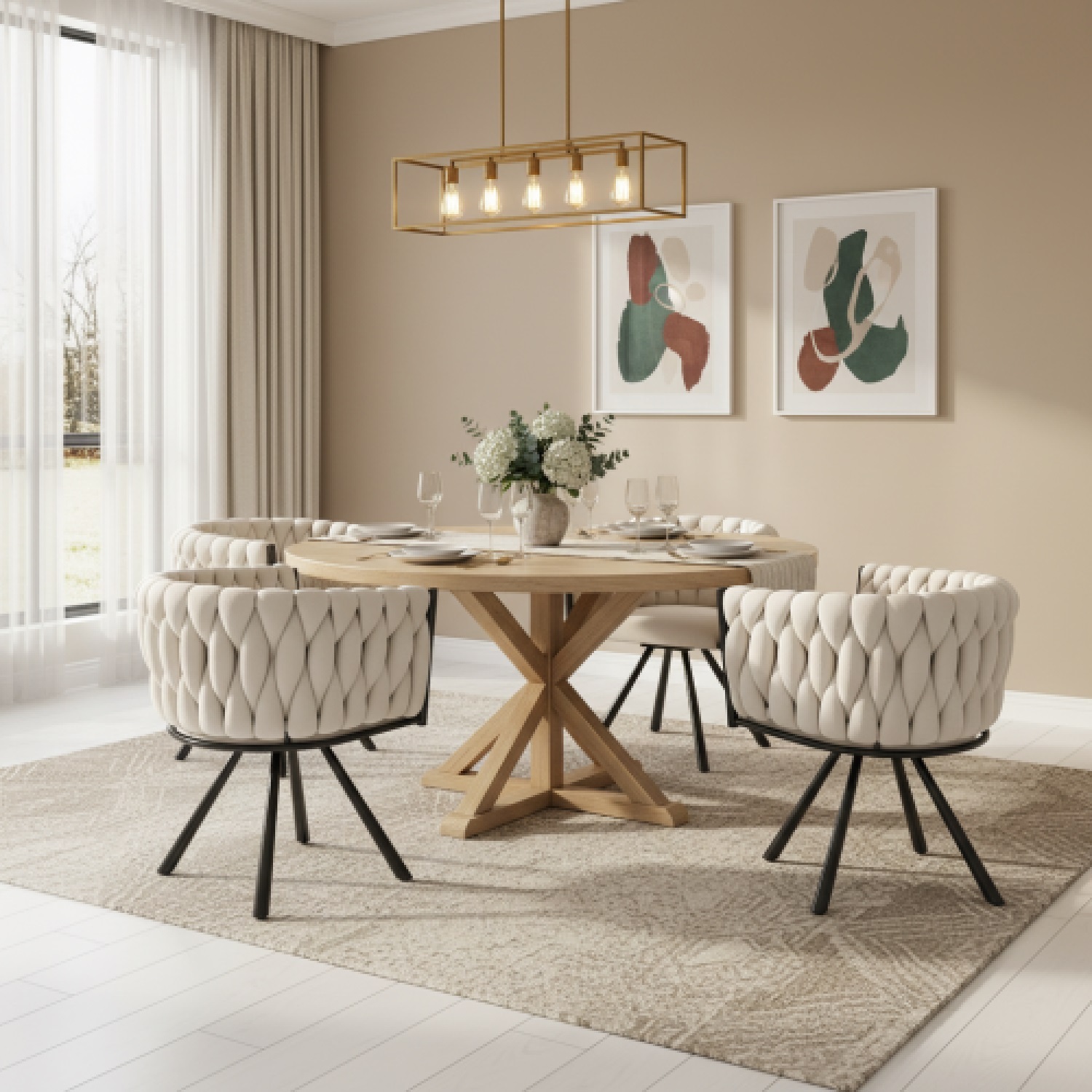 Aka Velvet Luxurious Swivel Chair With Four Metal Legs, Beige, Set Of 4 - Beige