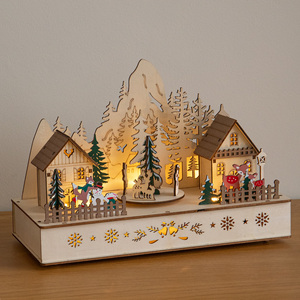28cm Light-Up Wooden Winter Village Christmas Scene