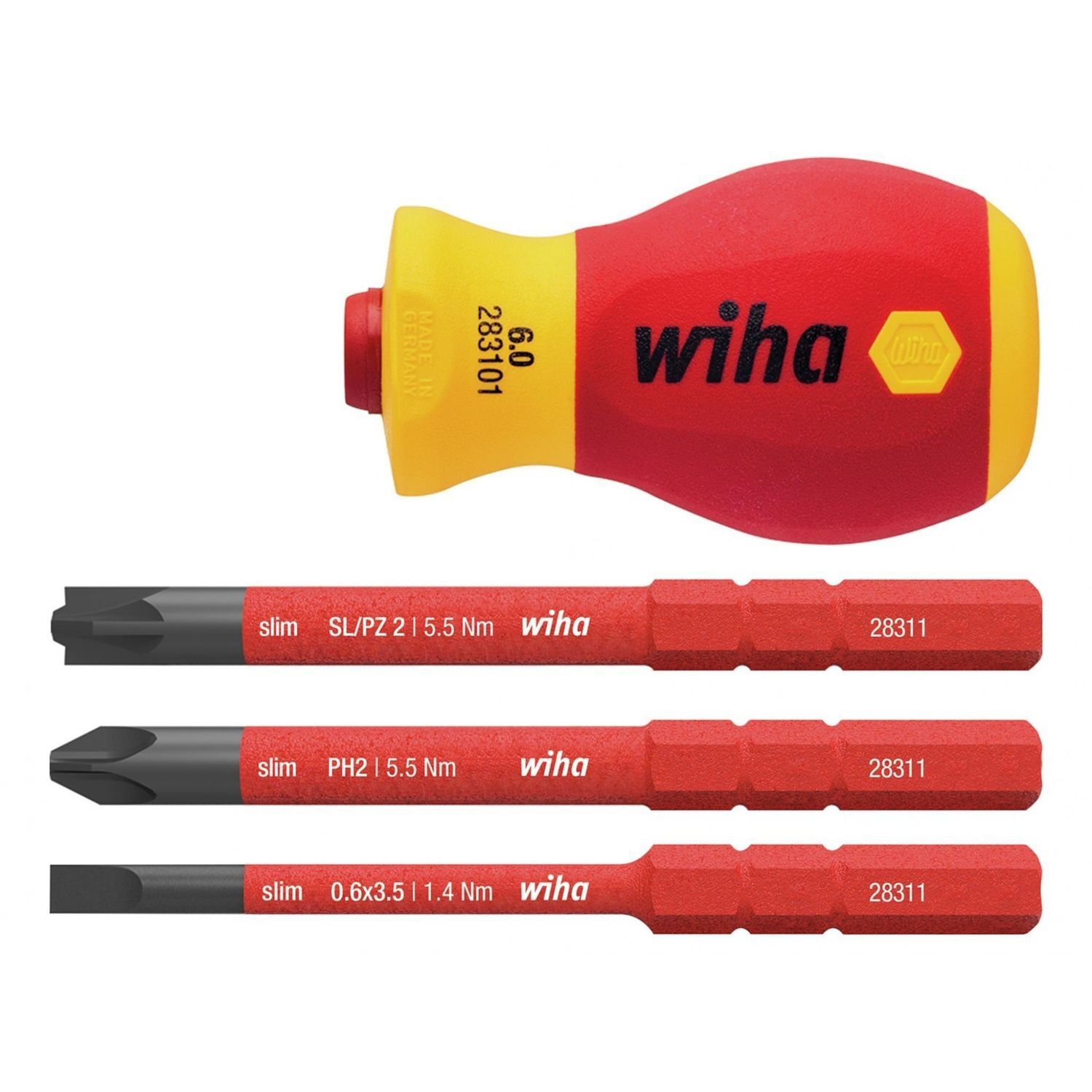 Wiha Softfinish Electric Slimvario Stubby Screwdriver Set, 4 Piece - Multi Colour