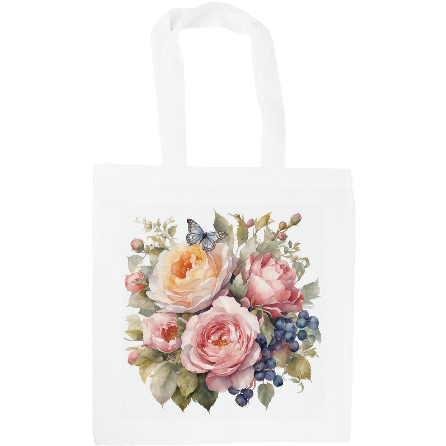 Butterfly Bouquet Tote Bag - Berries & Roses Floral Shopping Bag Gift for Her - Image 2
