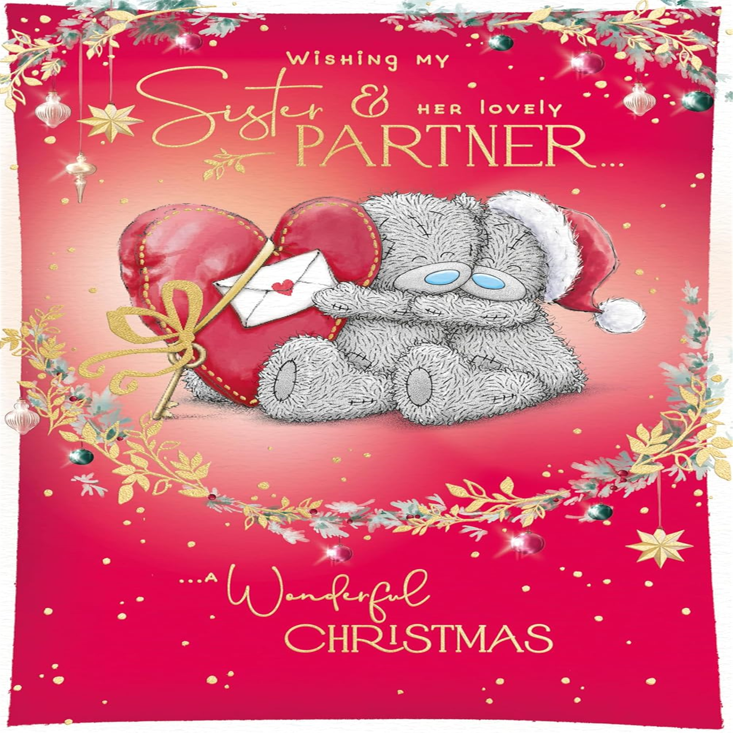 Bears Sat With Big Red Heart Fabulous Sister And Partner Christmas Card - Image 3