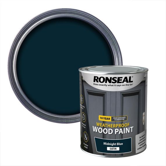 Ronseal 10 Year Weatherproof Wood Paint Midnight Blue Satin 750ml.