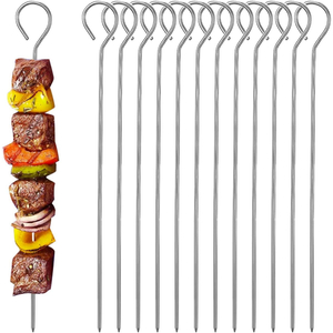 12 Piece Stainless Steel BBQ Skewers 40cm Reusable Kebab Sticks