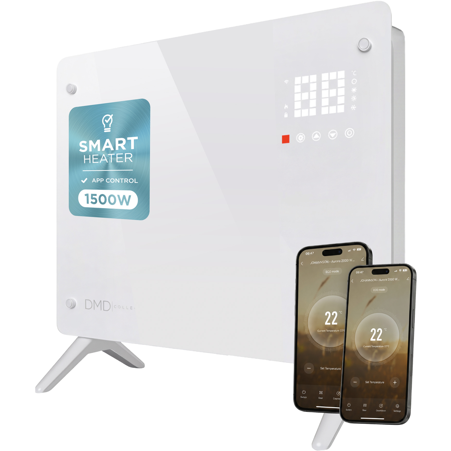 Dmd Collective  Smart Glass Panel Heater With Wi-Fi Control - White - 1500W - Image 5