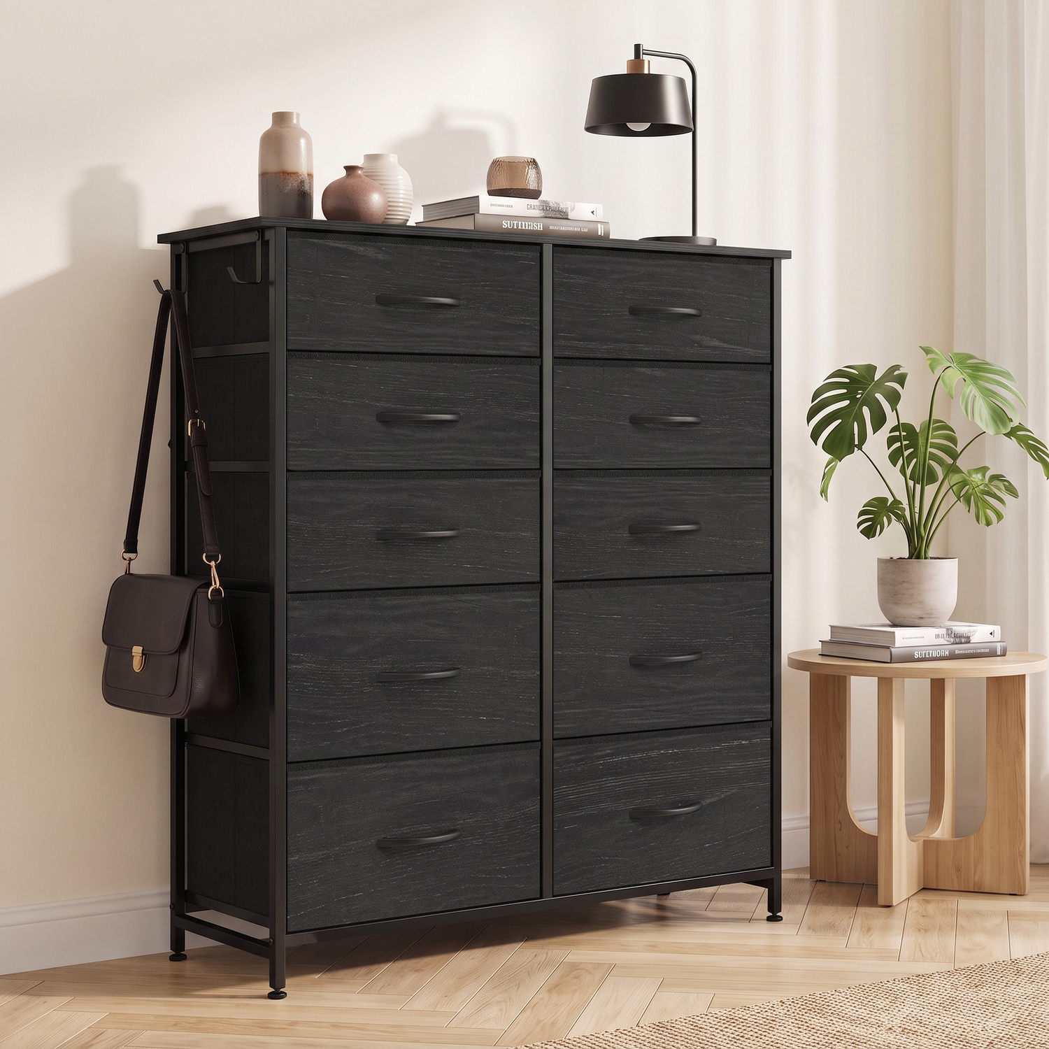 Homcom Fabric Chest Of Drawers, 10 Drawer Dresser For Bedroom, Black - Image 4