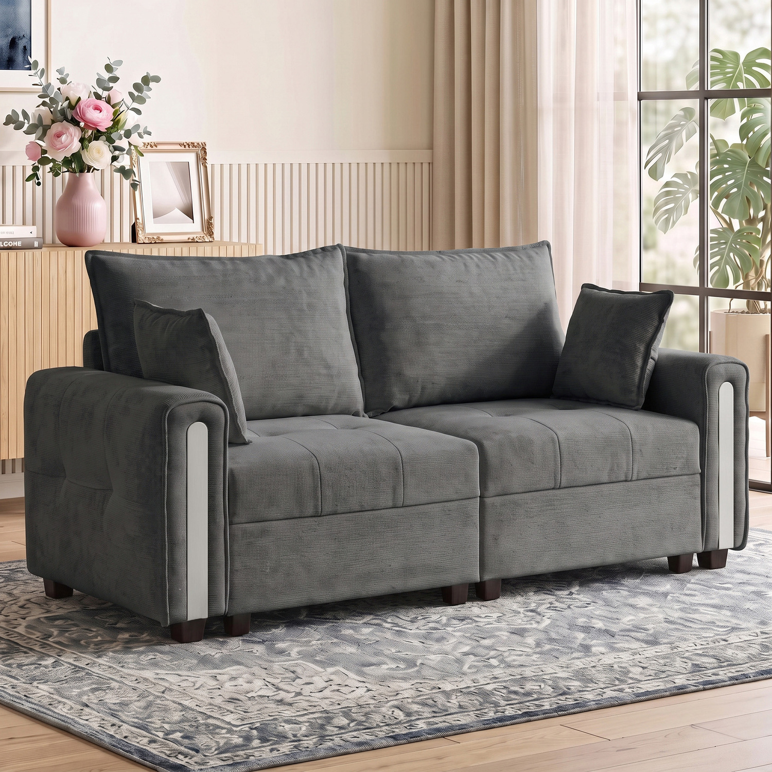 Homcom 2 Seater Sofa With Lift-Up Storage, 168 Cm Velvet Couch, Dark Grey - Image 3