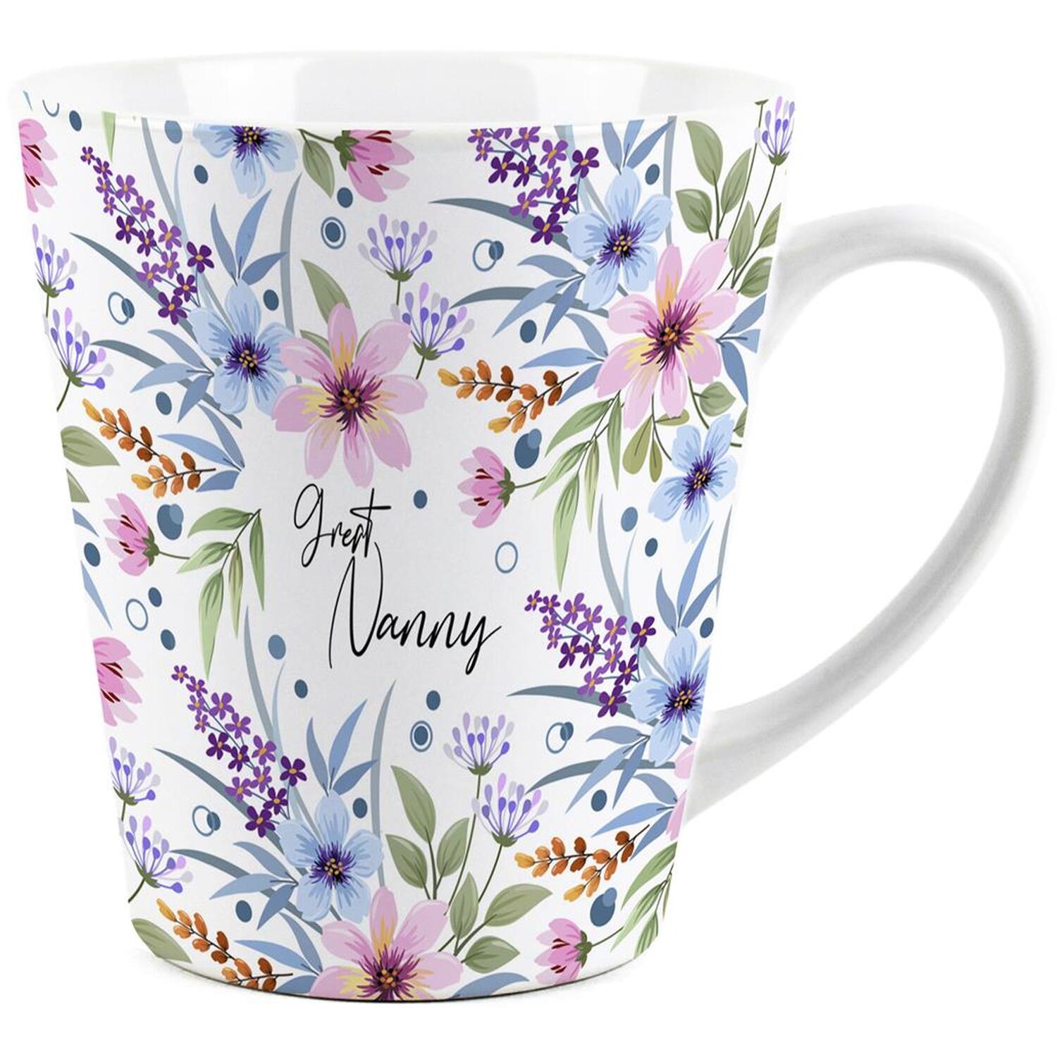 B&Q - Great Nanny Gift MugBlue And Purple Floral Design Small Latte MugCeramic Tea/coffee Cup Presents For Her - Image 2
