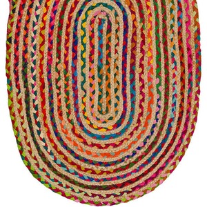 Multi Cotton Chindi  Jute Oval Rug