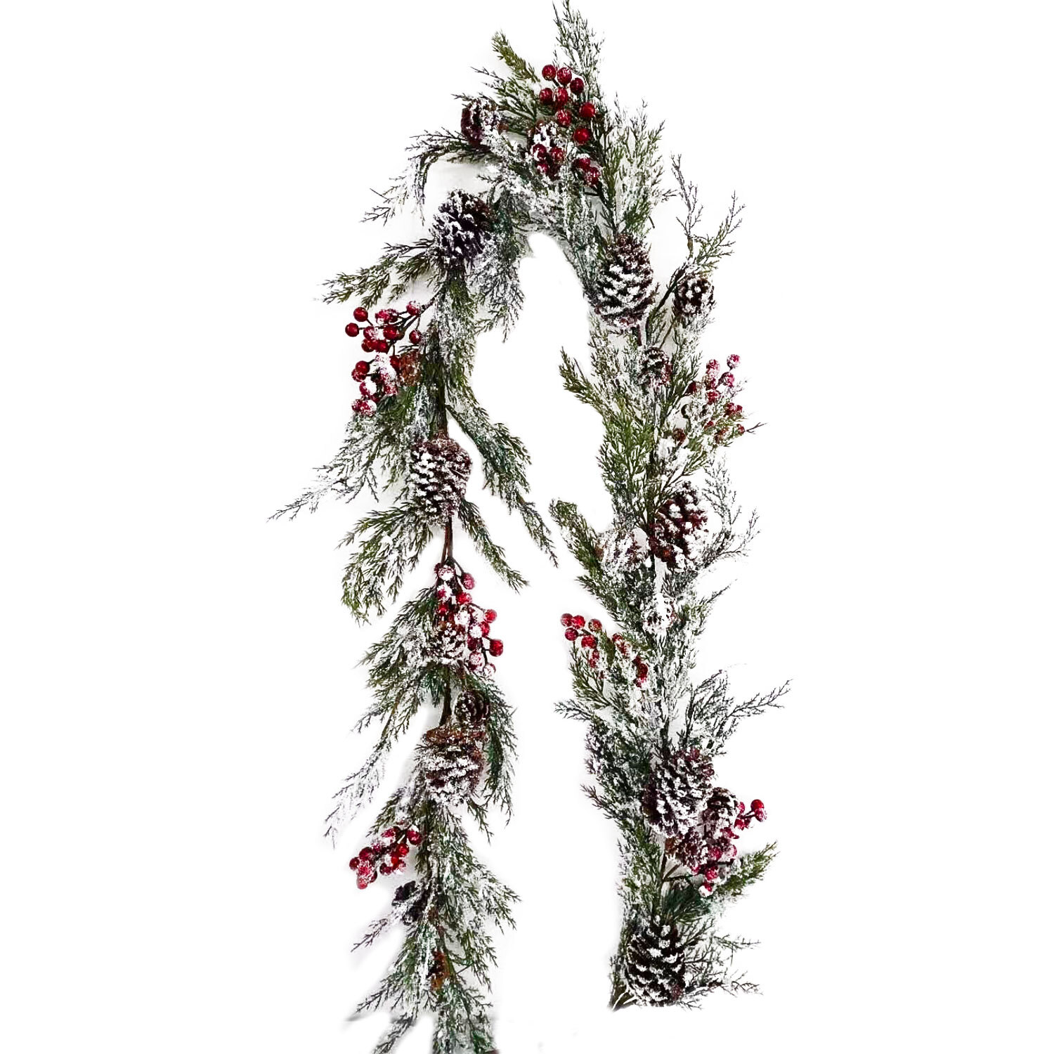 LED Frosted Red Berry Pinecone Garland