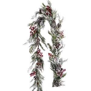 LED Frosted Red Berry Pinecone Garland