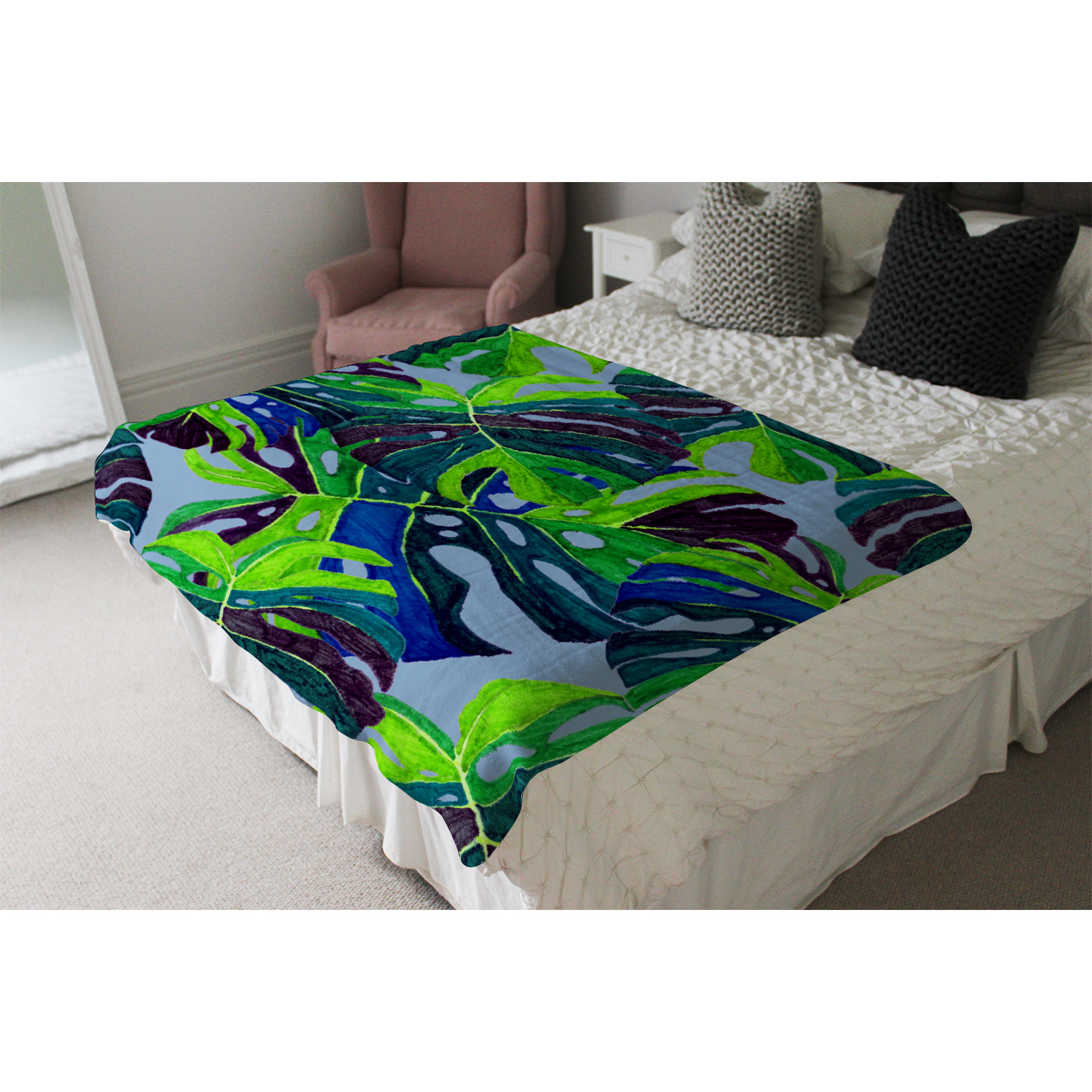 Hand Drawn Exotic Plants Blanket - Green