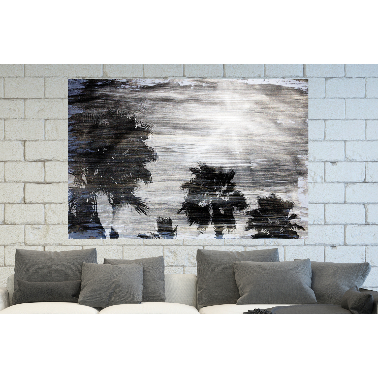 'Gold Silver ABD Black Palm' Graphic Art Wrapped on Canvas - Black / 152cm
