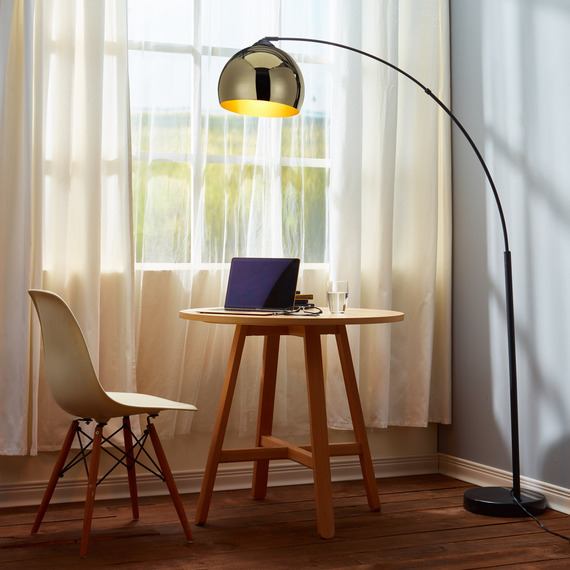 Modern Curved Arc Floor Lamp with Bell Shade and Marble Base, Gold