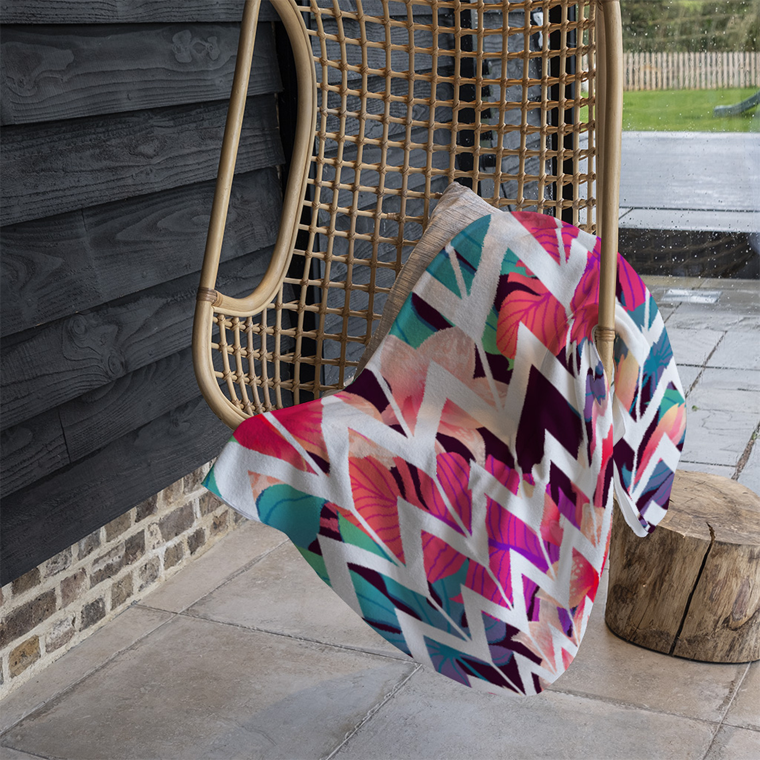 Tropical Geometric Zig Zags Blanket - Pink
