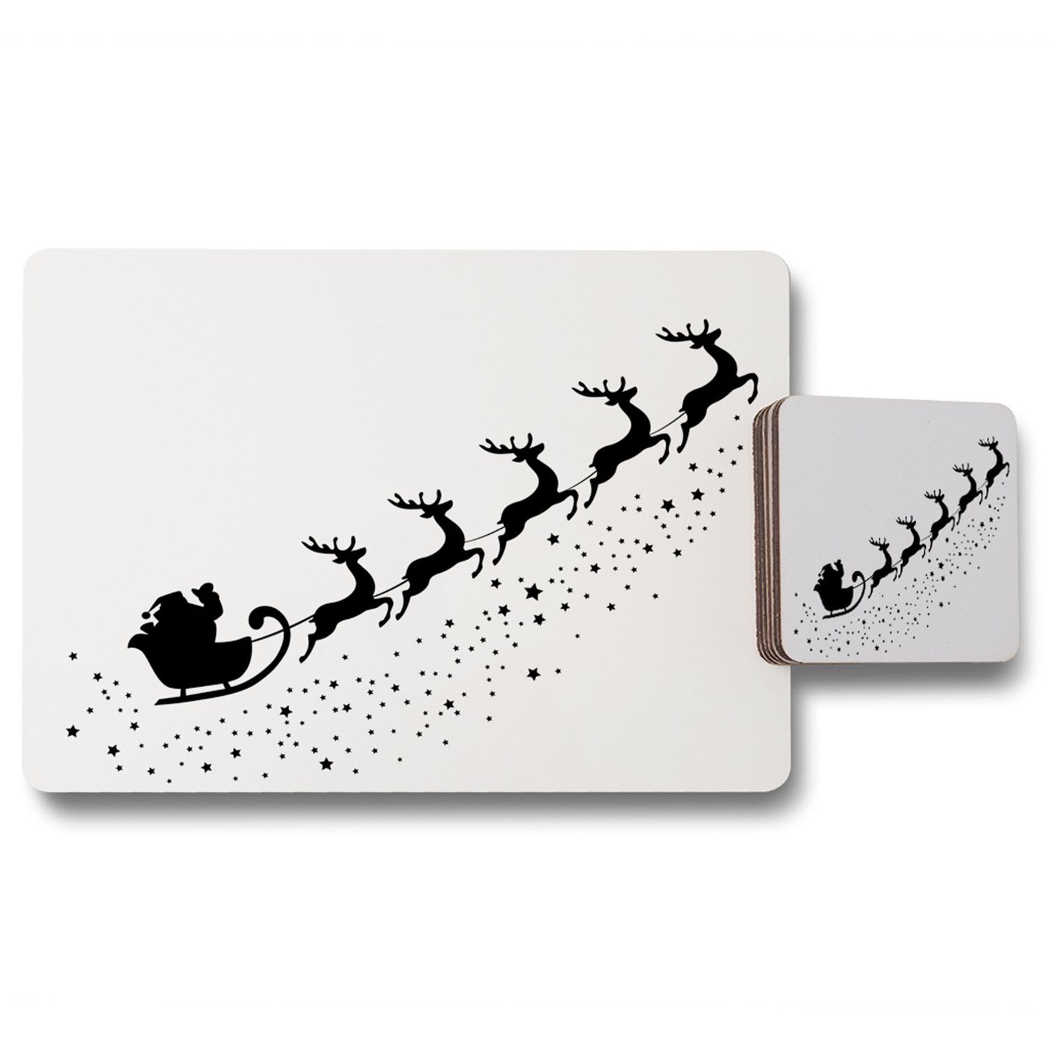 Santa Claus Flying Dining Placemat  Coaster Set - White